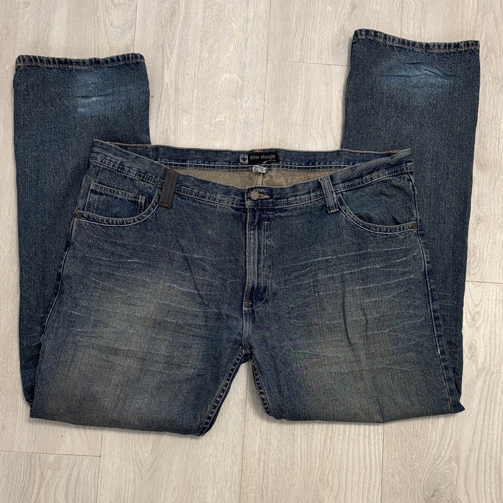 🔥BUNDLESALE Mens 44/34 Rock & Roll Denim Slim Straight Jeans in Washed Dark Blue
